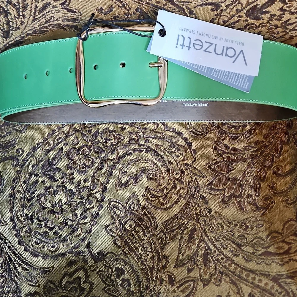 NWT‎ VANZETTI GREEN WIDE GENUINE LEATHER BELT Made In Germany  Size 80 S/M